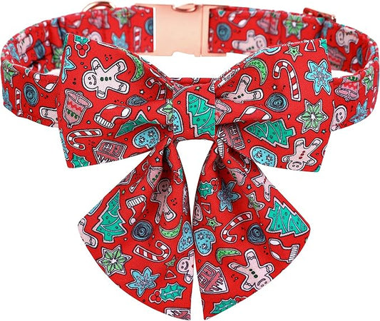 Maca Bates Christmas Red Gman Dog Collar with Bow Bowtie for Dogs Sailor Bow Tie Adjustable Breakaway Red Collars Accessories Gift for Extra Large Puppy with Golden Metal Buckle