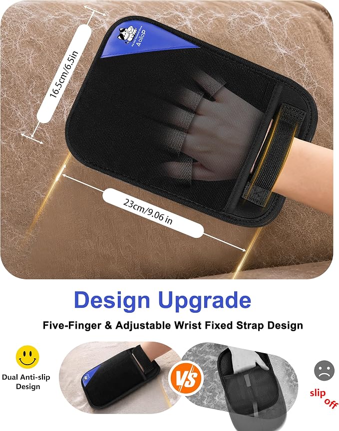Pet Hair Remover for Furniture, 2-in-1 Pet Hair Removal Glove for Cats Dogs | 5-Finger Design Reusable & Detachable Electrostatic Magic Brush Pet Hair Remover Tools for Carpet, Couch, Car Seat