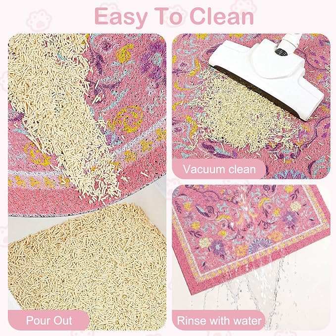 Glittme Cat Litter Mat with Non-Slip Bottom Litter Box Mat 33"X22" Litter Trapping Mat Easy to Clean Washable Cat Food Mat for Kitty,L