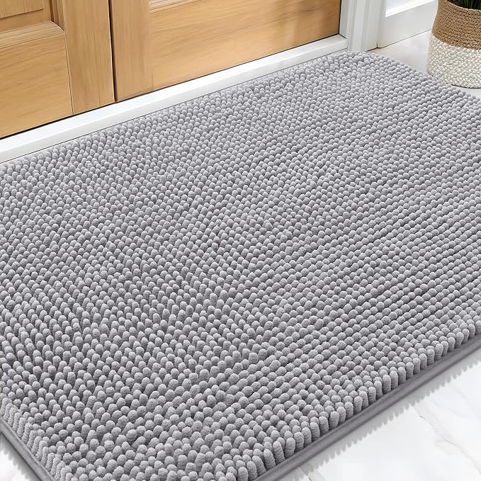 OLANLY Dog Door Mat for Muddy Paws 30x20, Super Absorbent Chenille Mud Mat | Light Grey, Absorbs Moisture and Dirt, Non-Slip Machine Washable Doormat, Quick-Drying Indoor Entryway Floor Carpet for Dogs