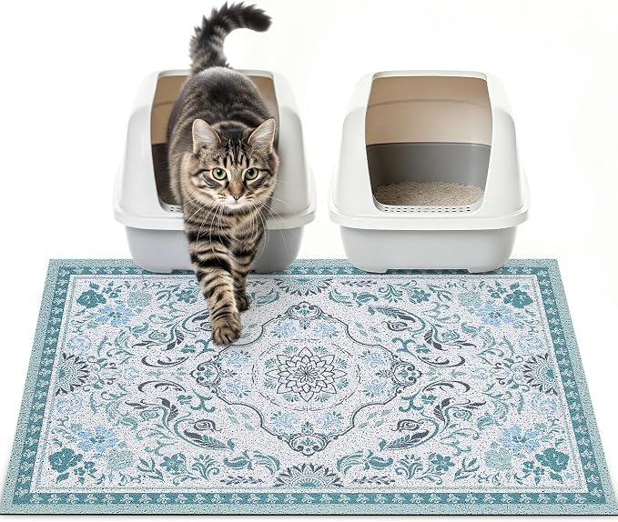 33"x22" Cat Litter Mat Waterproof Non-Slip Litter Trapping Pad | Soft Mesh Litter Box Mat With A Decorative Pattern Captures Scatter Effectively To Keep Floors Clean And Tidy