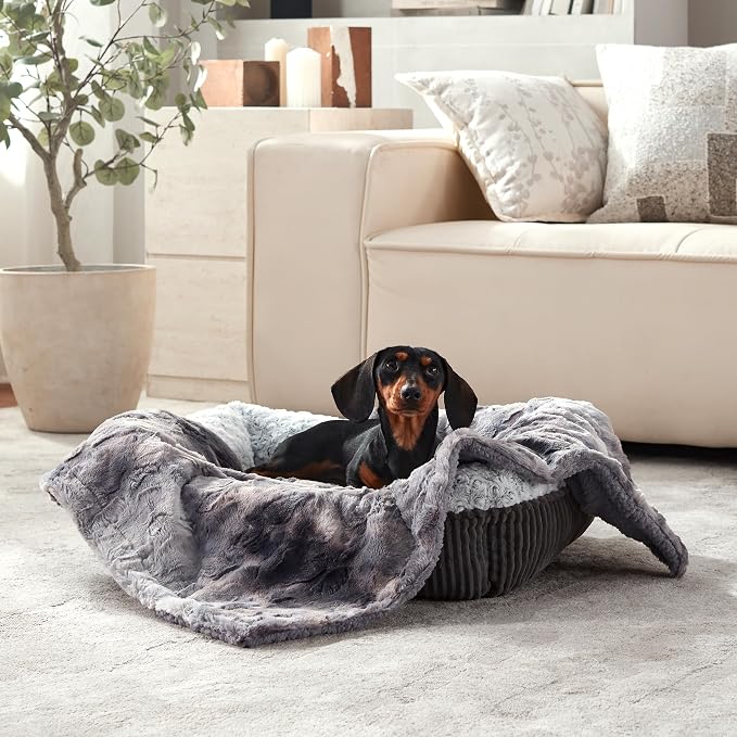 Waterproof Dog Blanket for Small Dogs, Washable Pet Blankets for Couch Furniture Protection with Soft Plush Reversible Design, Cozy Cat Throw for Calming Kitten Doggy, Tie-dye Grey, 25x35