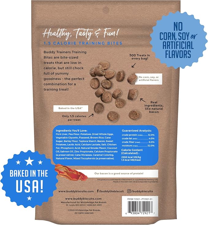 Buddy Biscuits Trainers Training Bites Soft & Chewy Dog Treats, Bacon, 10 oz. Pouch (Pack of 2)