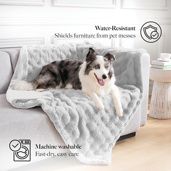 Modern Threads Water-Resistant Faux Rabbit Fur Pet Blanket for Dogs & Cats – Ultra-Soft Couch, Bed & Crate Protector, 50x60 Light Grey