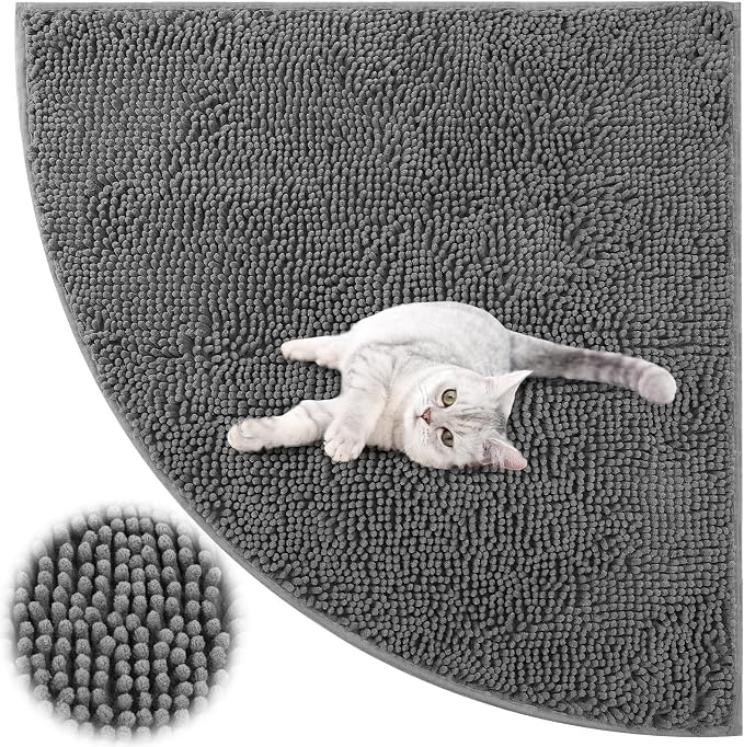 Tinideya Corner Cat Litter Mat 31"x 31" Kitty Litter Box Trapping Mat Large Waterproof Corner Rug Non Slip, Easy Clean, Machine Washable(Dark Gray)