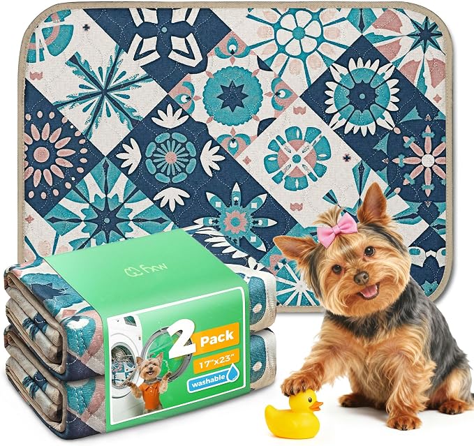 FXW Washable Pee Pads for Dogs, Super Absorbent, 17" x 23", 2 Packs | Machine washable, Non-slip backing