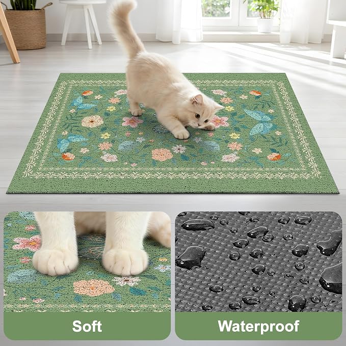 Unicorn Catcher 24"x15" Cat Litter Mat Non-Slip Washable Litter Box Mat | High-Density PVC Litter Catcher Mat Efficiently Traps Scattered Litter From Paws To Keep Floors Clean