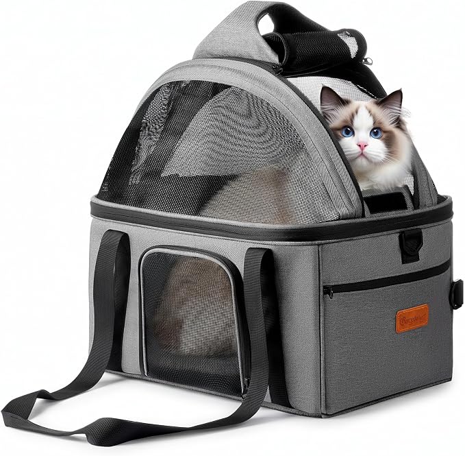BurgeonNest Top-Expandable Large Cat Carrier, Soft-Sided Cat Bag Carrier for Medium & Large Cats Up to 15 lbs, Upgraded Small Dog Car Seat, Pet Travel Bag with Full-Open Canopy