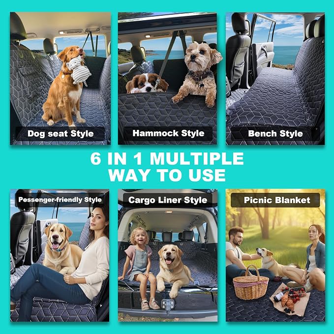 Meginc Dog Car Seat Cover for Back Seat, 54" Waterproof Dog Car Hammock with Mesh Window and Side Flaps, 600D Oxford Fabric Pet Seat Protector for Cars, SUVs & Mid-Size Trucks, Black