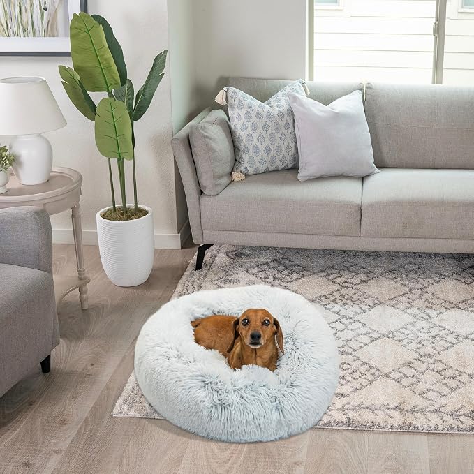 Best Friends by Sheri The Original Calming Donut Dog Bed for Small Dogs up to 25 lbs, Shag Faux Fur, Frost Gray, 23" x 23"
