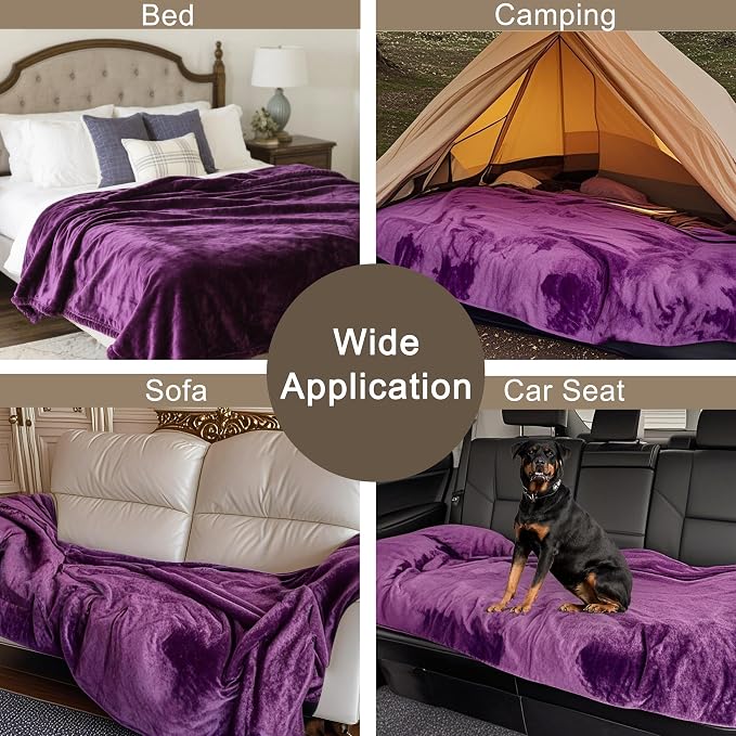gogobunny Dog Blanket, Waterproof Reversible Sherpa Fleece Throw Blanket, Furniture Cover for Bed, Couch, Sofa Protection from Liquid Pee and Pet Fur of Puppy, Cat (Dark Purple, 30x70 inches)