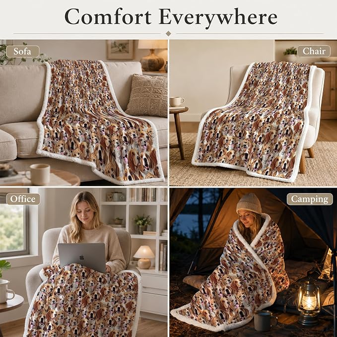 BlessLiving Beagle Brown Throw Blanket with Dense Dog Patterns Sherpa Fleece Blanket Couch Bed, Soft Cozy Warm Pet Blankets for Puppy Lovers Cute Animal Print Gift 60x80 Inches