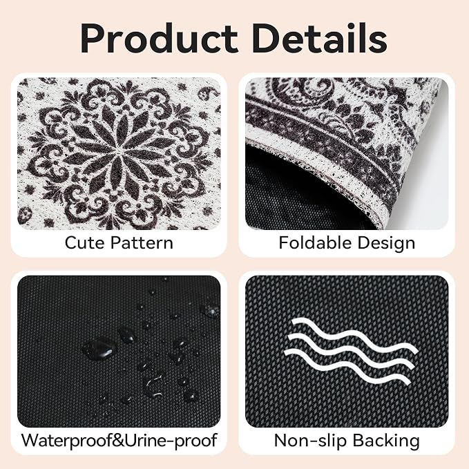 Cat Litter Mat, 33"x22" High Density PVC Litter Rug Trapping Mat, Non-Slip, Waterproof & Urine-Proof Kitty Litters Catcher Mats, Keep Floor Clean, Soft on Kitten Paws, Cat Essentials Black
