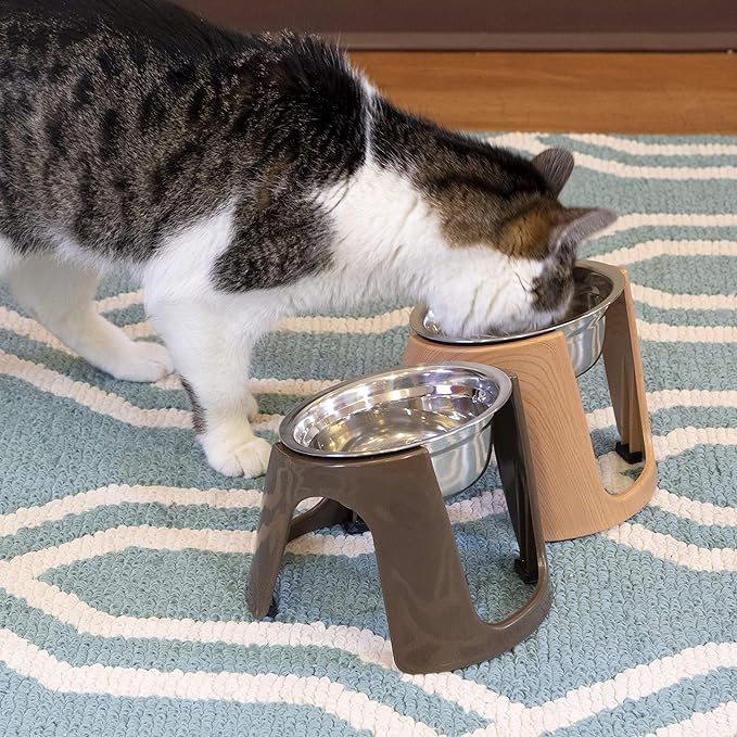 SportPet Food Bowls_Raised Stainless Steel Bowl_Gravity Feeder and Waterer,Brown