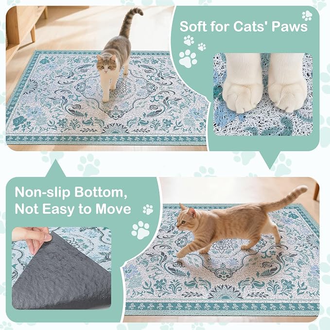 33"x22" Cat Litter Mat Waterproof Non-Slip Litter Trapping Pad | Soft Mesh Litter Box Mat With A Decorative Pattern Captures Scatter Effectively To Keep Floors Clean And Tidy