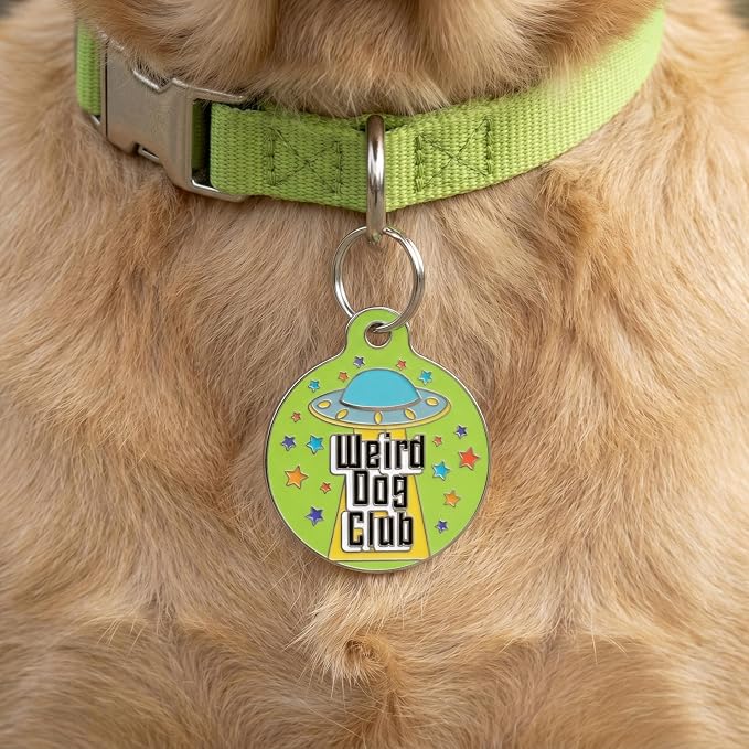 Bad Tags Personalized Dog and Cat ID Tags in 25+ Designs and 2 Sizes - 5 Lines of Custom Engraved Text - Funny Cute Personalized Pet Tags (Weird Dog Club, Small (1 inch))