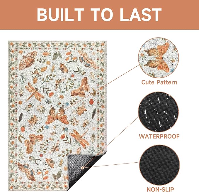 Cat Litter Mat, 24" x 16" Litter Mat, Traps 100% Cat Litter, Non-Slip Litter Box Trapping Mat, Cute Decor Litter Mat, Easy Clean for Scatter Control, Waterproof Urine Protection