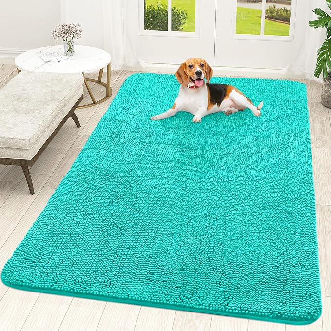 OLANLY Dog Door Mat for Muddy Paws 70x46, Super Absorbent Chenille Mud Mat | Teal, Absorbs Moisture and Dirt, Non-Slip Machine Washable Doormat, Quick-Drying Indoor Entryway Floor Carpet for Dogs