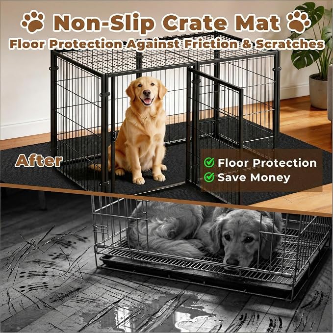 Dog Crate Mat, 46 in X 60 in Dog Playpen Mat Kennel Mat | Waterproof Non-Slip Reusable Washable Floor Protector Extra Large cages Puppy Pee Pad for Under Dogs Crate Black