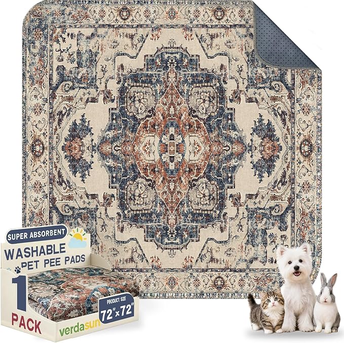 Washable Pee Pads for Dogs, Reusable Puppy Potty Training Pads, Ultra-Absorbent Thick Waterproof Leak-Proof Non-Slip Pads & Mat for Crate, Playpen, Floor, Whelping & Housebreaking , 1 Pack 72"x72"