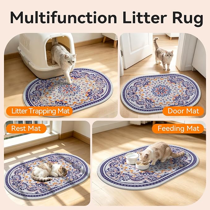 Cat Litter Mat, 40"x30" High Density PVC Litter Trapping Mat, Non-Slip, Waterproof & Urine-Proof Kitty Litter Catcher Mats, Soft on Kitten Paws, Easy to Clean, Cat Essentials Blue