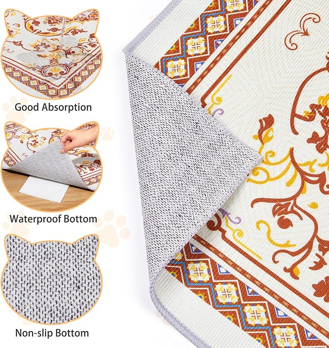 Washable Cat Litter Mat 48"x36" Waterproof Trapping Pad | Kitty Litter Box Mat Featuring A Non-Slip Base And Decorative Design To Trap Scatter For Home Floor Protection