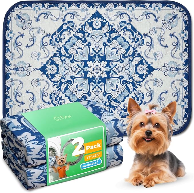 FXW Washable Pee Pads for Dogs, Super Absorbent, 17" x 23", 2 Packs | Machine washable, Non-slip backing