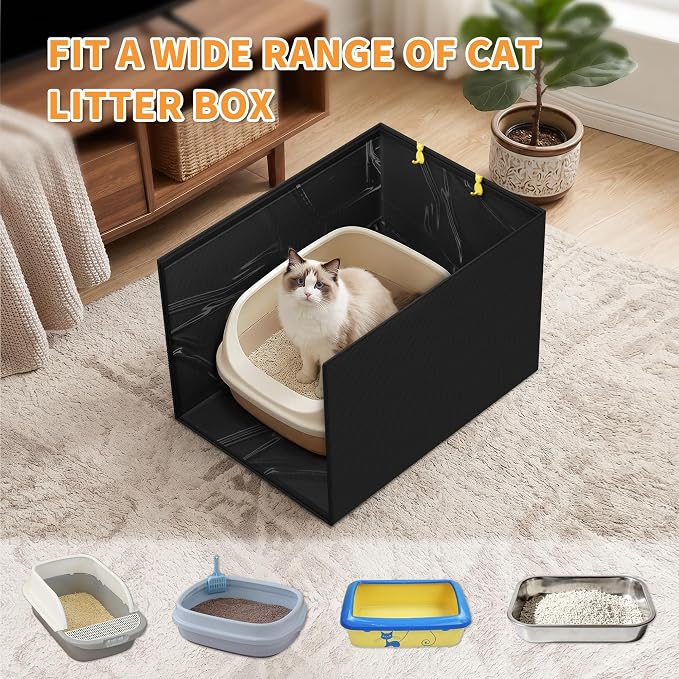 Aokeyee Black High Side Cat Litter Box Enclosure Splash Guard | All-Inclusive Waterproof, 27.16x21.65x16.53, Foldable Anti-Leakage Dust Control