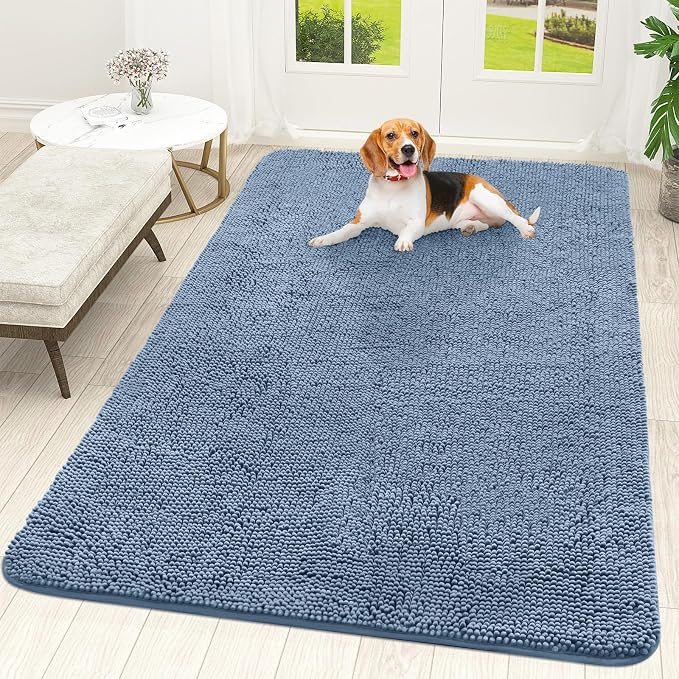 OLANLY Dog Door Mat for Muddy Paws 70x46, Super Absorbent Chenille Mud Mat | Airy Blue, Absorbs Moisture and Dirt, Non-Slip Machine Washable Doormat, Quick-Drying Indoor Entryway Floor Carpet for Dogs