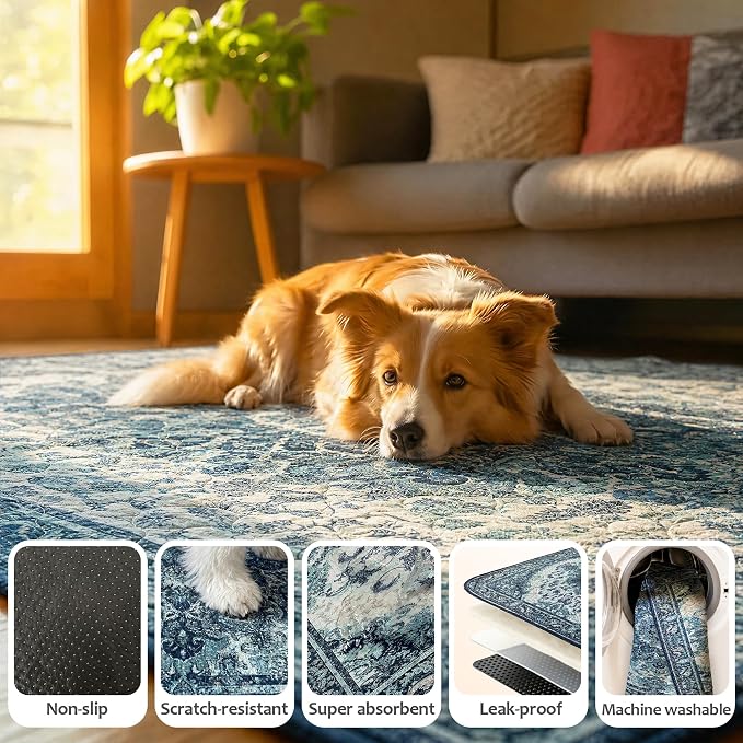 Washable Pee Pads for Dogs, Reusable Puppy Potty Training Pads, Ultra-Absorbent Thick Waterproof Leak-Proof Non-Slip Pads & Mat for Crate, Playpen, Floor, Whelping & Housebreaking , 2 Pack 48"x72"