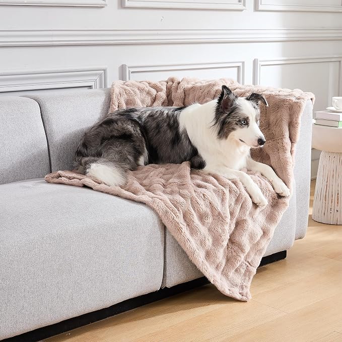 Modern Threads Water-Resistant Faux Rabbit Fur Pet Blanket for Dogs & Cats – Ultra-Soft Couch, Bed & Crate Protector, 40x50 Khaki