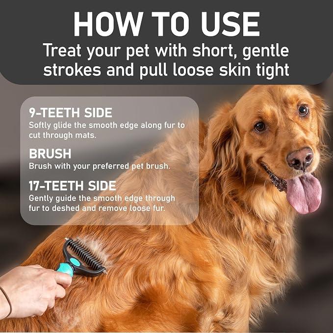 Maxpower Planet Hair Brush - Double Sided Shedding, Dematting Undercoat Rake for Dogs and Cats - Extra Wide Dog Grooming Brush, Reduce Shedding by 95%, Turquoise (Pack of 2)