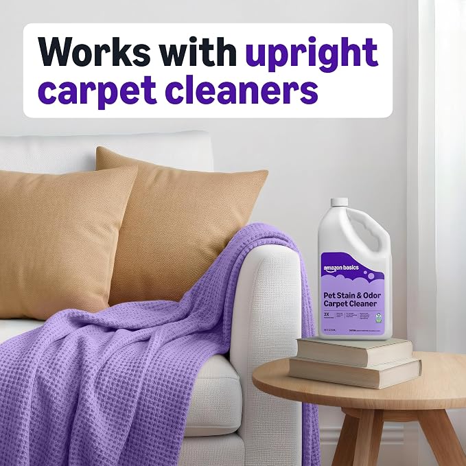 Amazon Basics Pet Stain & Odor Remover, Deep Cleaning Carpet Shampoo, Concentrated Formula, Works on Odors, Pet-Safe, Fresh Scent, 64 Fl Oz (Pack of 2), Packaging May Vary