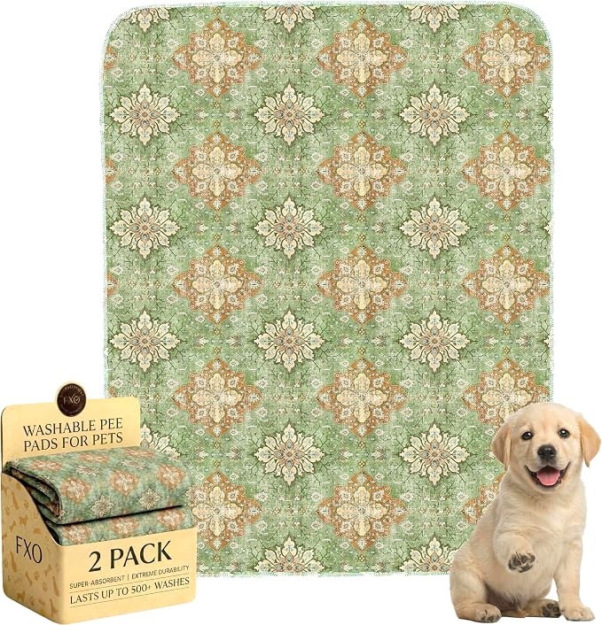 Washable Pee Pads for Dogs,Great Urine Absorbent Reusable Puppy Training Pads,Waterproof,Leak-Proof & Non-Slip Potty Pads for Whelping,Crate,Playpen,Bed.(Green Floral Flat,31"x36")