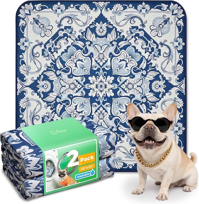 FXW Washable Pee Pads for Dogs, Super Absorbent, 35" Square, 2 Packs | Machine washable, Non-slip backing