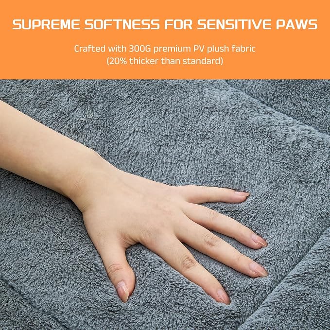 Washable Dog Crate Bed Mat for Medium/Large Dogs – All-Season Comfort with Ultra-Soft Flannel & Heavy-Duty Support (Gray, 42''L*28''W)