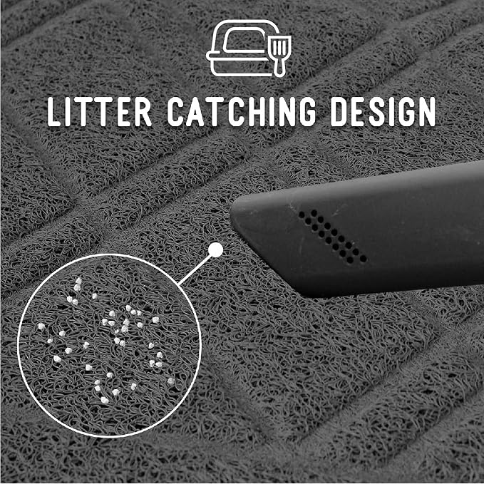 Downtown Pet Supply - Kitty Litter Mat - Padded, Non-Slip Mat for Cat Litter Box - Waterproof Mat for All Litter Types - Grey - Large - 35 in x 42 in