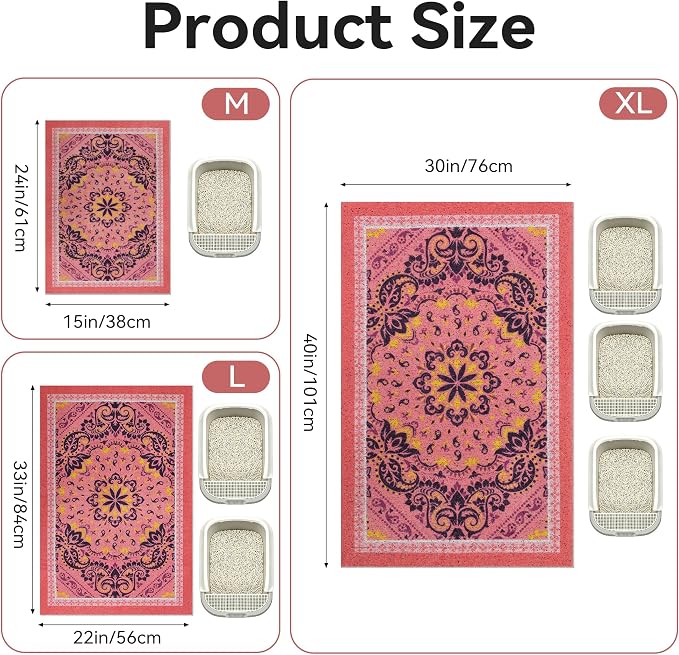 Cat Litter Mat, 40"x30" High-Density PVC Cat Litters Trapping Mat, Waterproof & Non-Slip Backing, Litter Box Catcher, Soft on Kitty Paws, Easy Washable Pet Supplies Pink