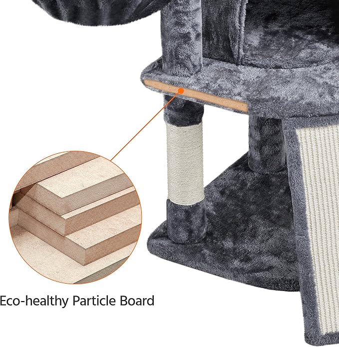 Topeakmart Cat Tree, 42in Multi-Level Cat Furniture with Perch, Scratching Posts, Hammock & Condo, Dark Gray