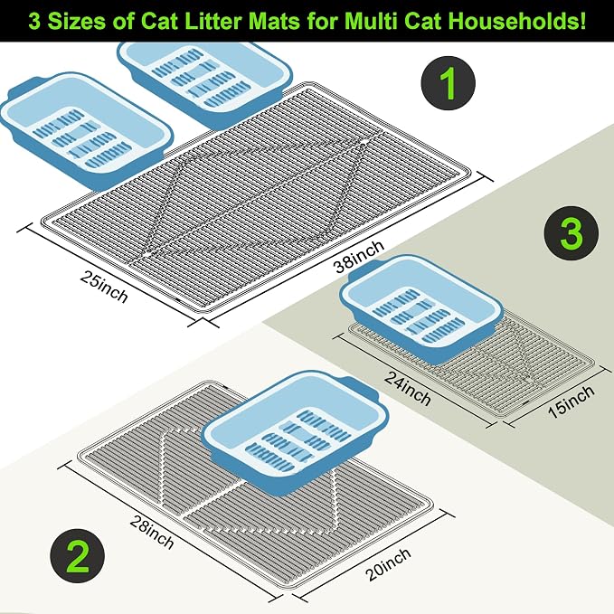 Mofason Cat Litter Mat XXL, Pearl Waterproof Litter Box Mats Extra Large | Washable 38"x25" silicone kitty litter box mat for floor; jumbo extra large pet trapping rug pad, cat litter matt easy clean