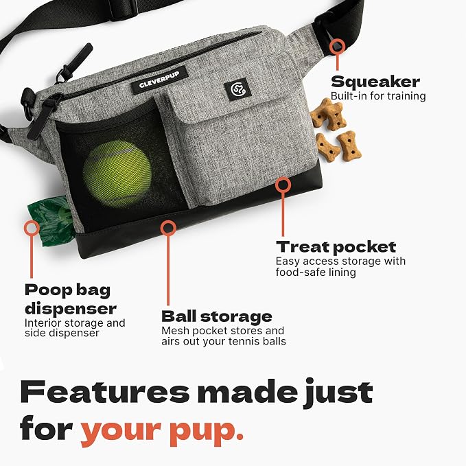 Walk & Train 2-in-1 Dog Walking Bag - Hands-Free Training Crossbody Sling & Fanny Pack with Treat Pouch, Poop Bag Holder, Phone Pockets - Adjustable Waist or Shoulder Strap - Heather Grey