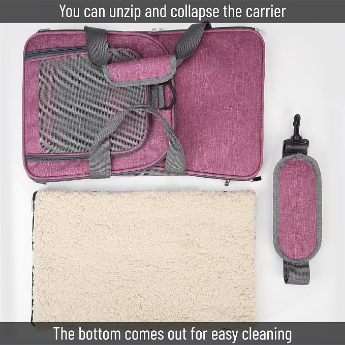 Mr. Pen- Pet Carrier, 17.5" x 11.2" x 11.5", Medium Size, Pink | Portable Travel Carrier for Small Pets, Cats & Small Dogs, Breathable Mesh, Safety Inner Leash