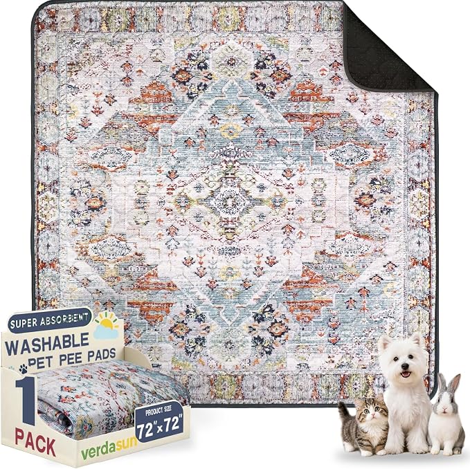 Washable Pee Pads for Dogs, Reusable Puppy Potty Training Pads, Ultra-Absorbent Thick Waterproof Leak-Proof Non-Slip Pads & Mat for Crate, Playpen, Floor, Whelping & Housebreaking , 1 Pack 72"x72"