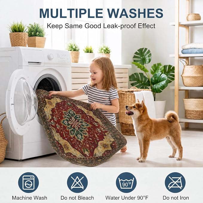 Washable Pee Pads for Dogs,Great Urine Absorbent Reusable Puppy Training Pads,Waterproof,Leak-Proof & Non-Slip Potty Pads for Whelping,Crate,Playpen,Bed.(Red Forest Floral,24"x36")