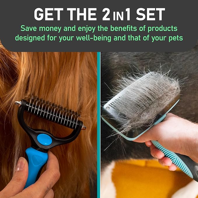Maxpower Planet Dog Rake and Dog Hair Brush - Gently Removes Loose Undercoat, Mats and Tangled - Deshedding Grooming Tool for Dogs & Cats - Self Cleaning Slicker Brush - All Hair Types