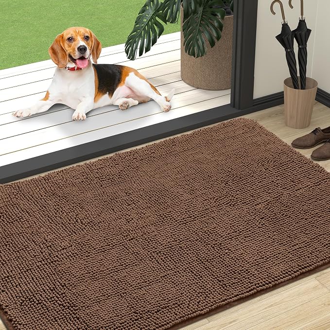 OLANLY Dog Door Mat for Muddy Paws 47x32, Super Absorbent Chenille Mud Mat | Mocha, Absorbs Moisture and Dirt, Non-Slip Machine Washable Doormat, Quick-Drying Indoor Entryway Floor Carpet for Dogs
