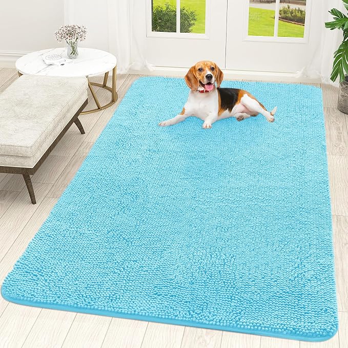 OLANLY Dog Door Mat for Muddy Paws 70x46, Super Absorbent Chenille Mud Mat | Blue, Absorbs Moisture and Dirt, Non-Slip Machine Washable Doormat, Quick-Drying Indoor Entryway Floor Carpet for Dogs
