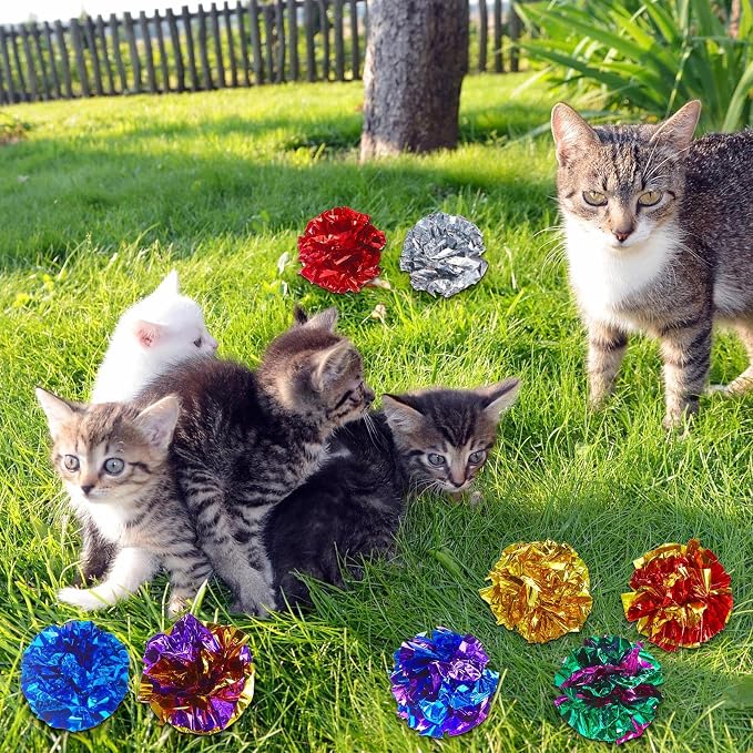 Jexine 104 Pcs Cat Crinkle Ball Bulk Cat Toys 1.69'' Polyester Film Kitten Balls Interactive Lightweight Colorful Kitten Crinkle Balls Soft Crinkle Pet Toys for Keeping Fit and Exercise Indoor