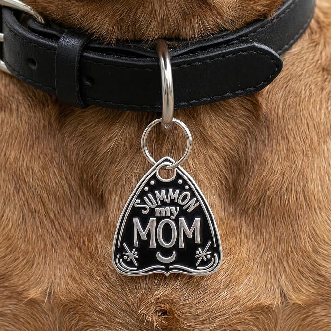 Bad Tags Personalized Dog and Cat ID Tags in 25+ Designs and 2 Sizes - 4 Lines of Custom Engraved Text - Funny Cute Personalized Pet Tags (Summon My Mom, X-Large (1.5 inch))