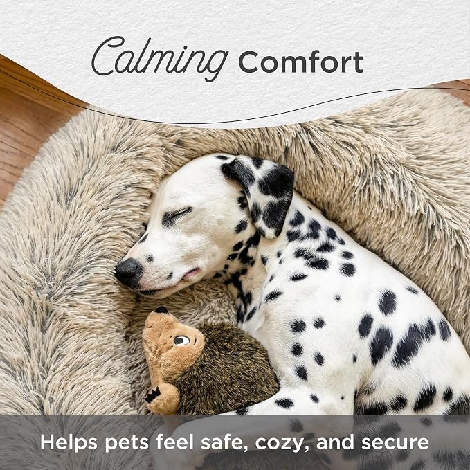 Best Friends by Sheri The Original Calming Donut Dog Bed for Extra-Small Dogs up to 10 lbs, Shag Faux Fur, Taupe, 18" x 18"